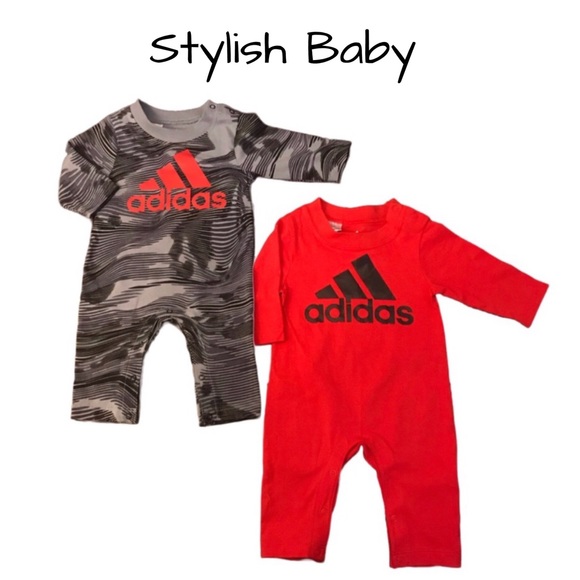TWO ADIDAS BABY LONG SLEEVE 2 PIECE SET COVERALLS SIZE 3 MONTHS - Picture 2 of 5